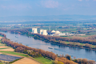 Oblique view of Nuclear power plant (out of operation) in the district Wattenheim in Biblis in the state Hesse, Germany