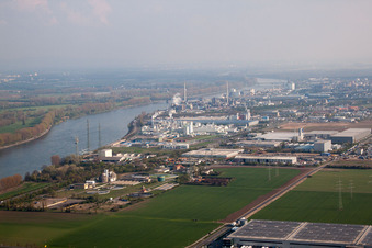 Industrial area North on the Rhine in Worms in the state Rhineland-Palatinate, Germany out of the air