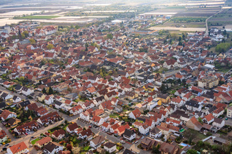 View of the town from the northeast in Lambsheim in the state Rhineland-Palatinate, Germany