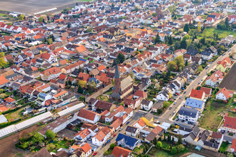 Aerial view of Christ Church Maxdorf in Maxdorf in the state Rhineland-Palatinate, Germany
