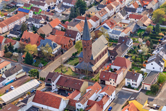 Aerial photograpy of Christ Church Maxdorf in Maxdorf in the state Rhineland-Palatinate, Germany