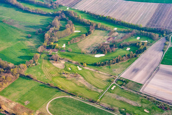 Aerial photograpy of Golf course of the Golf Club Pfalz in the district Geinsheim in Neustadt an der Weinstraße in the state Rhineland-Palatinate, Germany