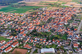 Aerial view of View of the town from the northwest in Zeiskam in the state Rhineland-Palatinate, Germany