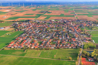 Aerial photograpy of Village view from the north in Ottersheim bei Landau in the state Rhineland-Palatinate, Germany