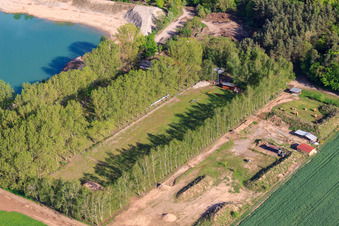 Aerial view of Grounds of the archery club Schnoogejächer Rülzheim and the dog lovers' association Rülzheim eV in Rülzheim in the state Rhineland-Palatinate, Germany