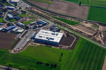 Aerial photograpy of New building DBK David + Baader GmbH in Rülzheim in the state Rhineland-Palatinate, Germany