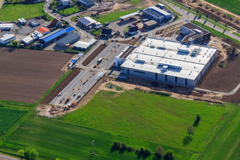 Oblique view of New building DBK David + Baader GmbH in Rülzheim in the state Rhineland-Palatinate, Germany