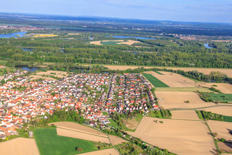 Aerial view of Village view from the west in Leimersheim in the state Rhineland-Palatinate, Germany