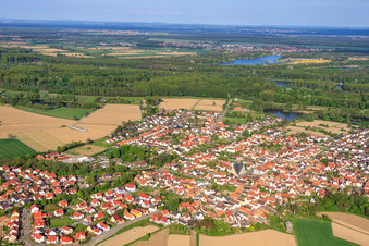 Aerial photograpy of Village view from the west in Leimersheim in the state Rhineland-Palatinate, Germany