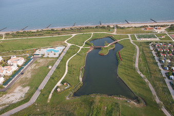 Caorle in the state Metropolitanstadt Venedig, Italy from the drone perspective