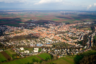 Aerial view of Herxheim from the southwest in Herxheim bei Landau in the state Rhineland-Palatinate, Germany