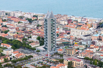 High-rise building of the hotel complex on Via Aquileia in Lido di Jesolo in Venetien, Italy