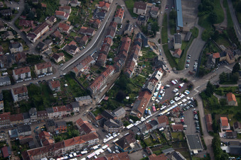 Aerial view of Town View of the streets and houses of the residential areas in Ottange in Grand Est, France