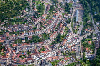 Aerial photograpy of Town View of the streets and houses of the residential areas in Ottange in Grand Est, France