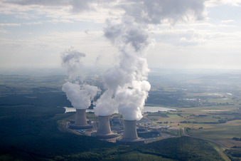 Clouds of smoke on the horizon over the nuclear power plant in Cattenom in Grand Est, France