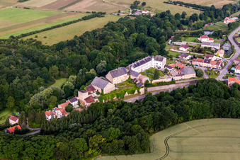 Aerial view of Castle of Schloss Roussy-le-bourg in Roussy-le-Village in Grand Est, France