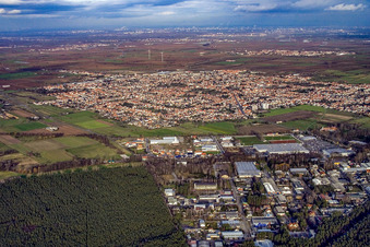 City view from the southwest in Haßloch in the state Rhineland-Palatinate, Germany