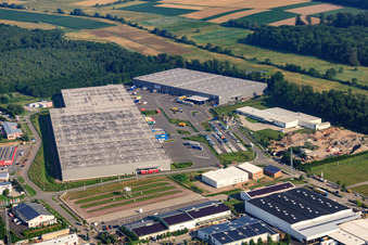 Aerial photograpy of Horst Industrial Estate, Zufall Logistics Center in the district Minderslachen in Kandel in the state Rhineland-Palatinate, Germany