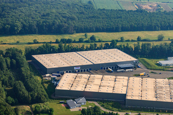 Horst Industrial Estate, Zufall Logistics Center in the district Minderslachen in Kandel in the state Rhineland-Palatinate, Germany from above
