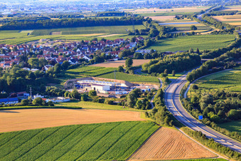 Aerial view of Geothermal plant of Pfalzwerke geofuture GmbH at Insheim on the A65 in Insheim in the state Rhineland-Palatinate, Germany