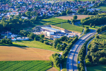 Aerial photograpy of Geothermal plant of Pfalzwerke geofuture GmbH at Insheim on the A65 in Insheim in the state Rhineland-Palatinate, Germany