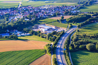 Oblique view of Geothermal plant of Pfalzwerke geofuture GmbH at Insheim on the A65 in Insheim in the state Rhineland-Palatinate, Germany