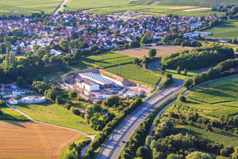 Geothermal plant of Pfalzwerke geofuture GmbH at Insheim on the A65 in Insheim in the state Rhineland-Palatinate, Germany from above