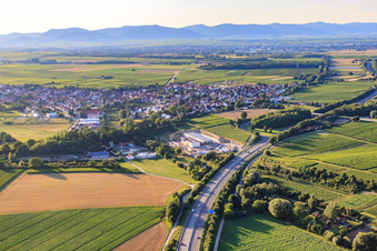 Geothermal plant of Pfalzwerke geofuture GmbH at Insheim on the A65 in Insheim in the state Rhineland-Palatinate, Germany out of the air