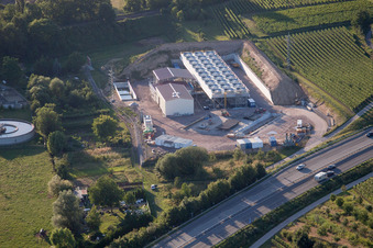 Aerial view of Power plants of geo-thermal power station on A65 in Insheim in the state Rhineland-Palatinate