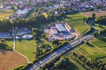 Geothermal plant of Pfalzwerke geofuture GmbH at Insheim on the A65 in Insheim in the state Rhineland-Palatinate, Germany seen from above