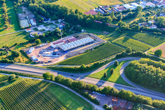 Drone recording of Geothermal plant of Pfalzwerke geofuture GmbH at Insheim on the A65 in Insheim in the state Rhineland-Palatinate, Germany