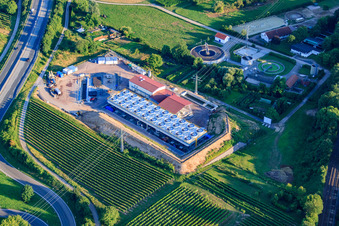 Geothermal plant of Pfalzwerke geofuture GmbH at Insheim on the A65 in Insheim in the state Rhineland-Palatinate, Germany seen from a drone