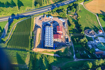 Oblique view of Geothermal plant of Pfalzwerke geofuture GmbH at Insheim on the A65 in Insheim in the state Rhineland-Palatinate, Germany