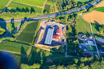 Geothermal plant of Pfalzwerke geofuture GmbH at Insheim on the A65 in Insheim in the state Rhineland-Palatinate, Germany from above