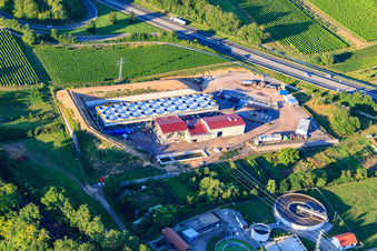 Geothermal plant of Pfalzwerke geofuture GmbH at Insheim on the A65 in Insheim in the state Rhineland-Palatinate, Germany from the plane