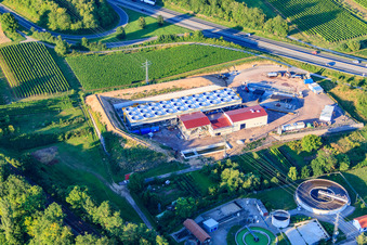 Bird's eye view of Geothermal plant of Pfalzwerke geofuture GmbH at Insheim on the A65 in Insheim in the state Rhineland-Palatinate, Germany