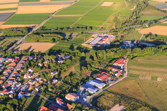 Aerial photograpy of Geothermal plant of Pfalzwerke geofuture GmbH at Insheim on the A65 in Insheim in the state Rhineland-Palatinate, Germany