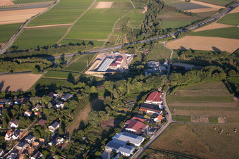 Bird's eye view of Power plants of geo-thermal power station on A65 in Insheim in the state Rhineland-Palatinate