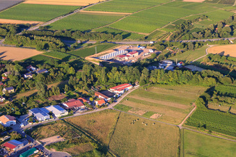 Bird's eye view of Geothermal plant of Pfalzwerke geofuture GmbH at Insheim on the A65 in Insheim in the state Rhineland-Palatinate, Germany
