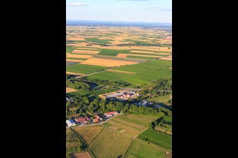 Geothermal plant of Pfalzwerke geofuture GmbH at Insheim on the A65 in Insheim in the state Rhineland-Palatinate, Germany viewn from the air
