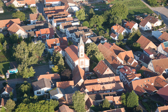 District Mühlhofen in Billigheim-Ingenheim in the state Rhineland-Palatinate, Germany seen from a drone