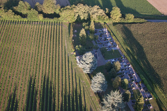 Aerial view of Cemetery in the district Mühlhofen in Billigheim-Ingenheim in the state Rhineland-Palatinate, Germany