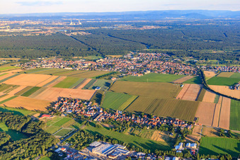 Village view from the north in the district Minderslachen in Kandel in the state Rhineland-Palatinate, Germany from the plane