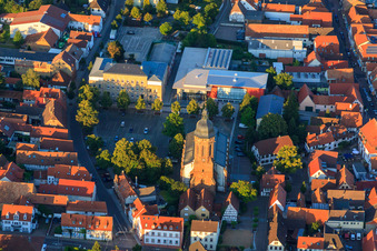 Aerial view of Renovated town hall on the market square in Kandel in the state Rhineland-Palatinate, Germany