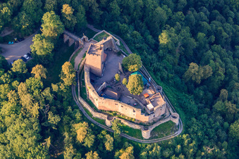 Drone image of Landeck Castle in Klingenmünster in the state Rhineland-Palatinate, Germany