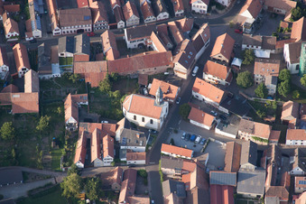 Aerial view of Church building in the village of in Goecklingen in the state Rhineland-Palatinate, Germany