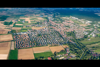 Aerial view of City overview from the west in Herxheim bei Landau in the state Rhineland-Palatinate, Germany