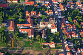 St. Paul's Abbey Herxheim in Herxheim bei Landau in the state Rhineland-Palatinate, Germany from the plane
