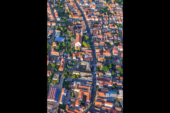 Aerial view of Upper main street in Herxheim bei Landau in the state Rhineland-Palatinate, Germany