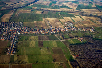 Aerial view of Village view from the south in Freckenfeld in the state Rhineland-Palatinate, Germany